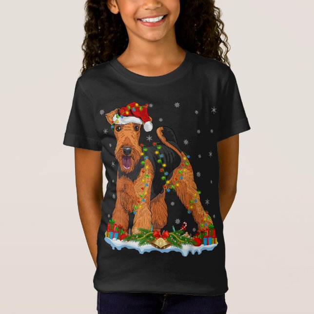 Camiseta Familia navideña coincide con Santa Airedale Terri (Anverso)