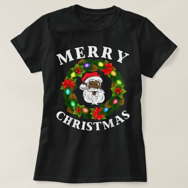 Camiseta Familia Negra Feliz Navidad Wreath African Americ (Diseño del anverso)