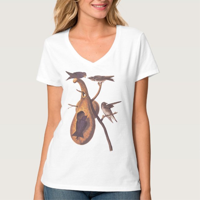 Camiseta Familia Pájaro Morple Martin Audubon y hogar Gourd (Anverso)