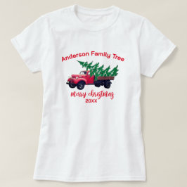 Camiseta Familia personalizada de navidad de camionetas roj