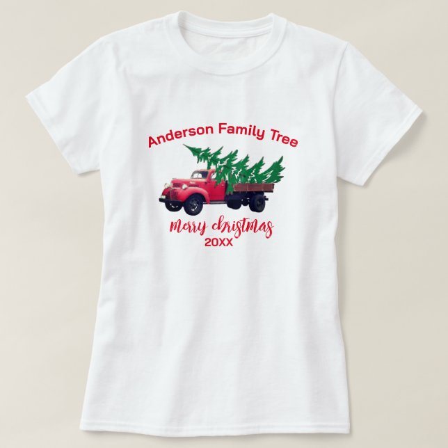 Camiseta Familia personalizada de navidad de camionetas roj (Diseño del anverso)