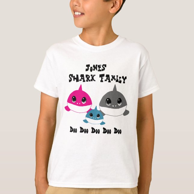 Camiseta Familia personalizada del tiburón del bebé (Anverso)