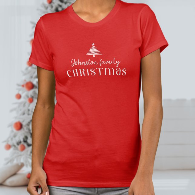 Camiseta familia personalizado árbol de Navidad simple rojo (Subido por el creador)