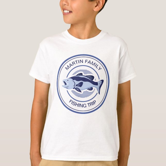 Camiseta Familia personalizado Viaje de Pesca Niños de Blue (Anverso)