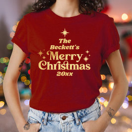 Camiseta Familia Retro Groovy Merry navidad
