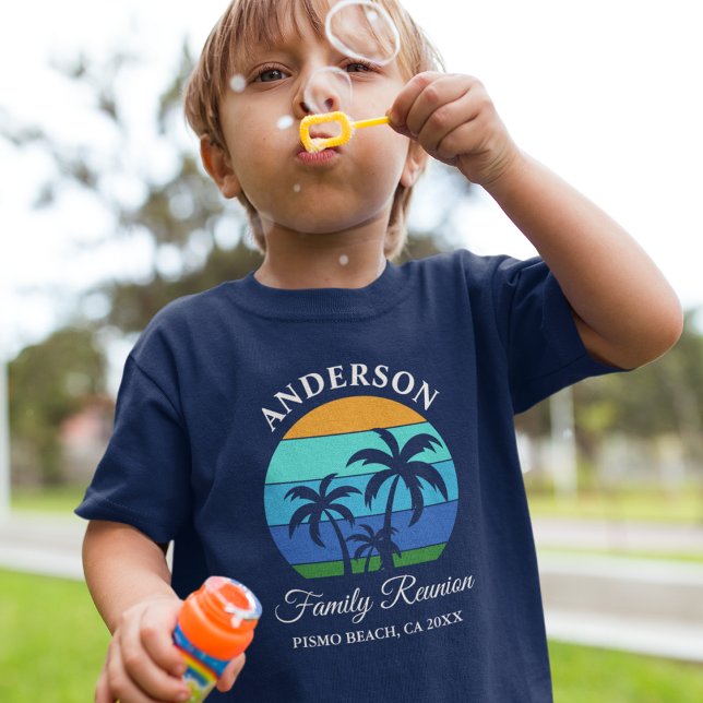 Camiseta Familia Reunión Verano Playa Palm Treys Niños Azul (Choose from several shirt sizes and colors.)