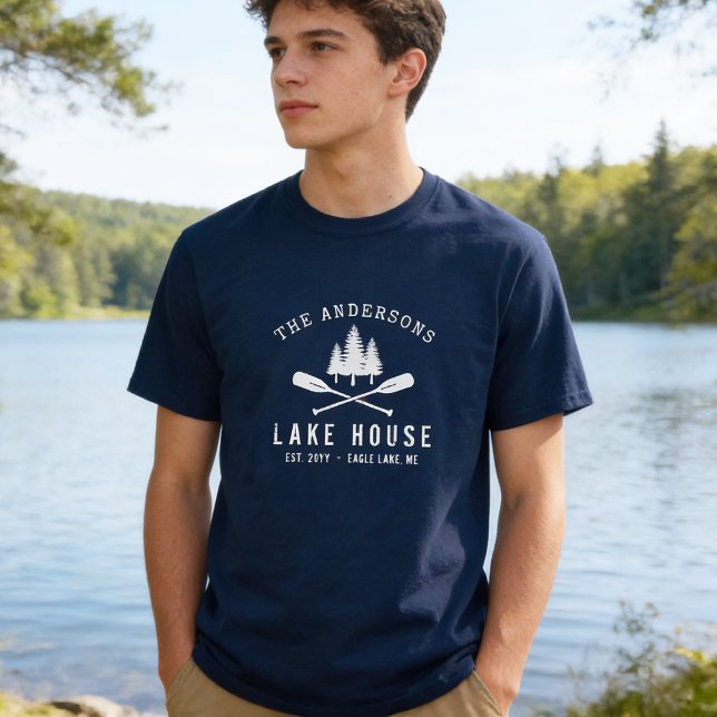 Camiseta Familia Rustic Lake House Nombre Boat Oars Trees (Subido por el creador)