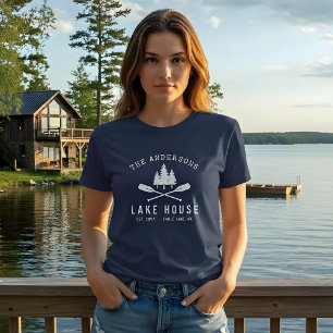 Camiseta Familia Rustic Lake House Nombre Boat Oars Trees