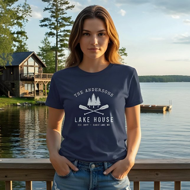 Camiseta Familia Rustic Lake House Nombre Boat Oars Trees (Subido por el creador)