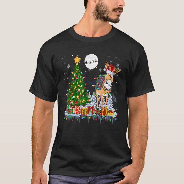 Camiseta Familia Santa Reindeer Donkey Christmas Tree Light (Anverso)