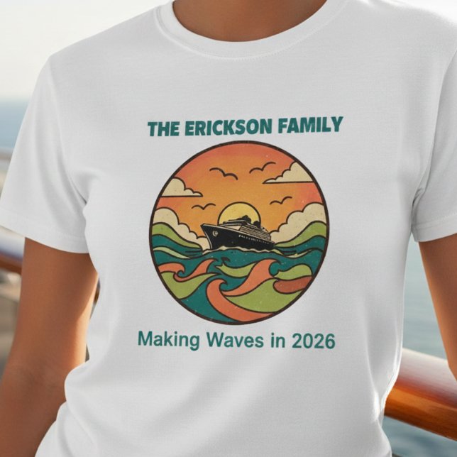 Camiseta Family Cruise T-Shirt - Ocean Sunset Graphic (Family Cruise T-Shirt - Ocean Sunset Graphic)