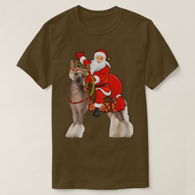 Camiseta Family Matching Funny Santa Riding Chinese Crested (Diseño del anverso)