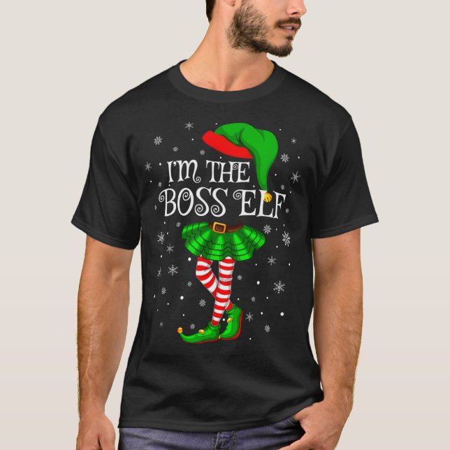Camiseta Family Matching Women Girls I'm The Boss Elf Chris (Anverso)