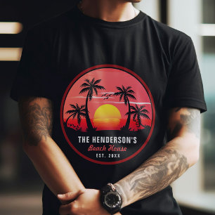 Camiseta Family Name Beach House Retro Sunset Souvenirs 60