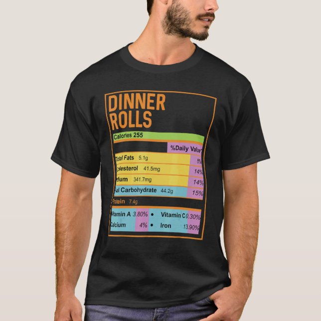 Camiseta Family Thanksgiving  Dinner Rolls Nutrition Facts (Anverso)