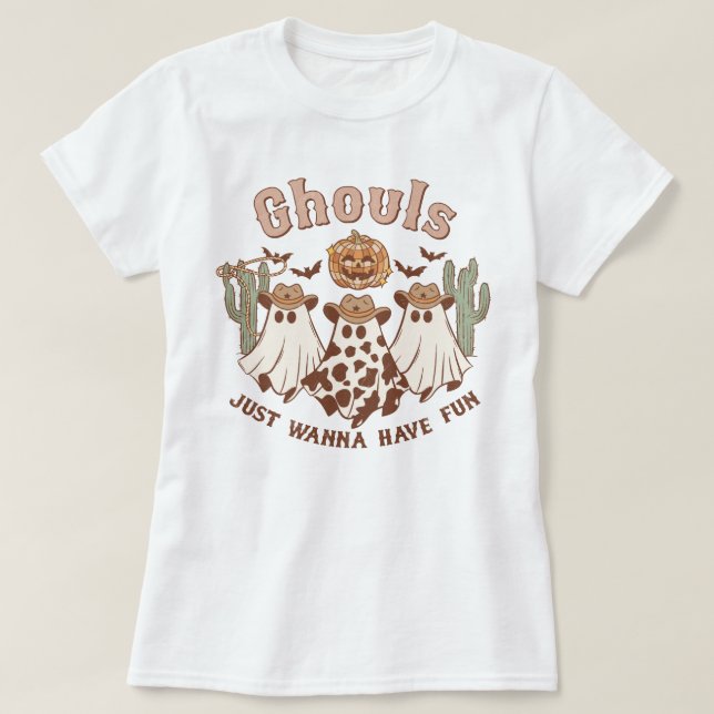 Camiseta Famosa Halloween de Western Country Cowgirl Ghouls (Diseño del anverso)