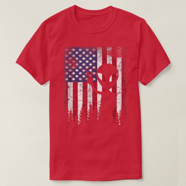 Camiseta Famoso Alien OVNI Bandera Americana 4 de Julio muj (Diseño del anverso)