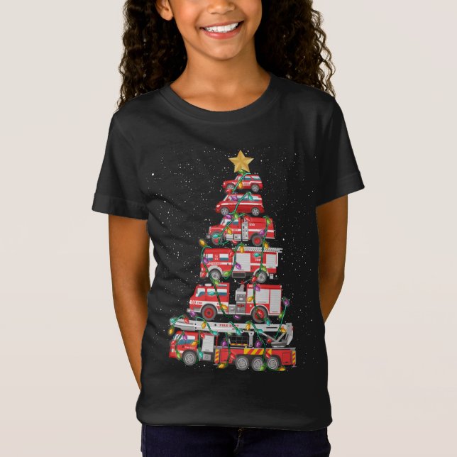 Camiseta Famoso bombero Navidad de camión de bomberos merry (Anverso)