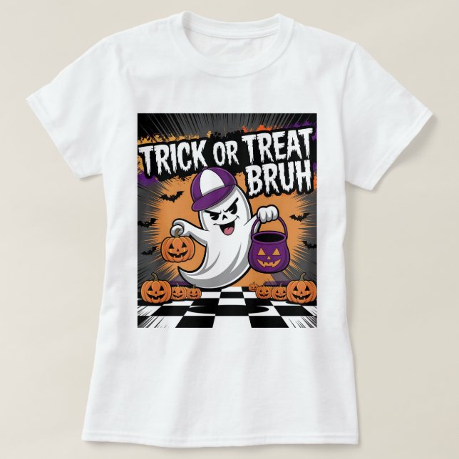 Camiseta Famoso fantasma de Halloween y calabazas (Diseño del anverso)