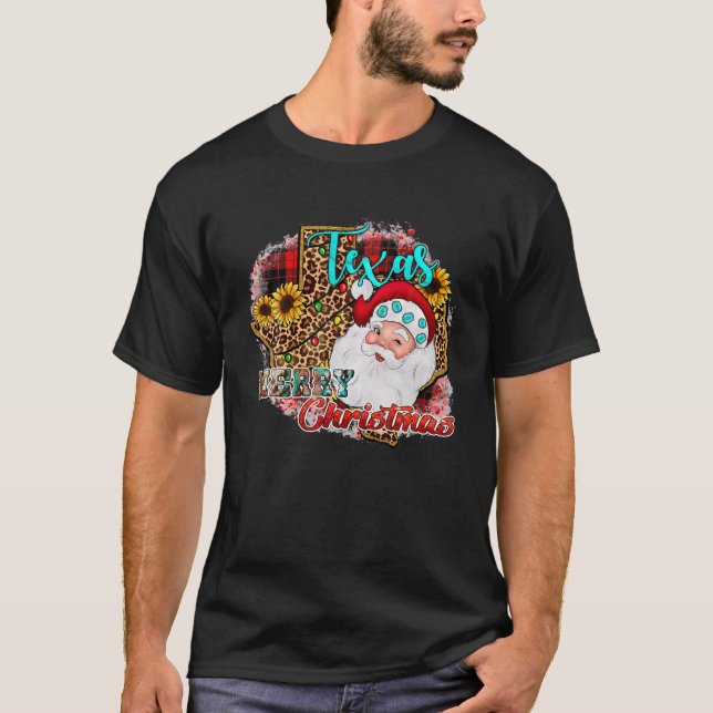 Camiseta Famoso Feliz Navidad Texas Cowgirl Santa Leopard (Anverso)