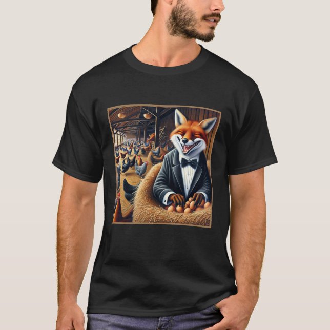 Camiseta Famoso Fox de arte de granja en Hen House robando  (Anverso)