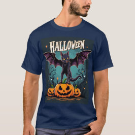 Camiseta Famoso gato de Halloween: Alas murales y calabazas