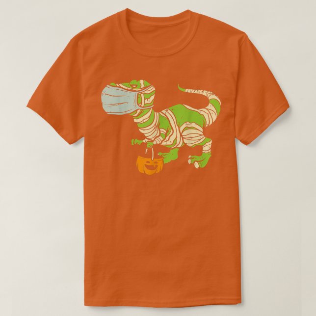 Camiseta Famoso momia Trex Dinosaur Face Mask Halloween Din (Diseño del anverso)