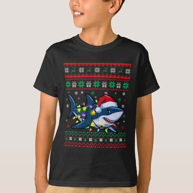 Camiseta Famosos Navidades del tiburón Santa Hat alumbran n (Anverso)