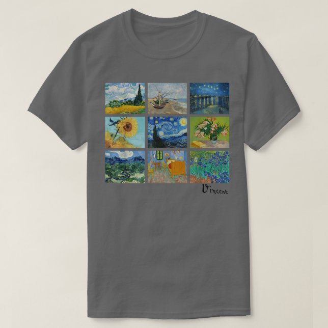 Camiseta Famous Van Gogh Paintings Sunflowers Starry Night  (Diseño del anverso)