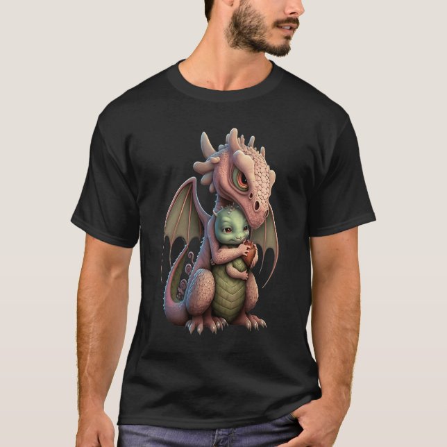 Camiseta Fanáticos De La Creatura Mítica Dragón Mamá Abraza (Anverso)