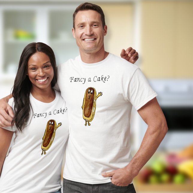 Camiseta Fancy a un pastel divertido de chocolate Eclair Qu (Fancy a cake quote chocolate eclair cute cartoon art T-shirt for sweet treat, baking and cake lovers)