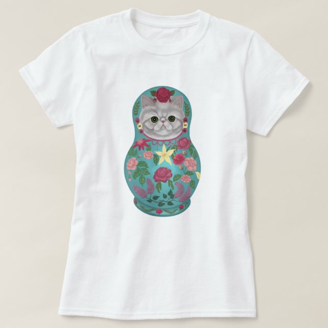 Camiseta Fancy Floral Meowtreshka (Diseño del anverso)