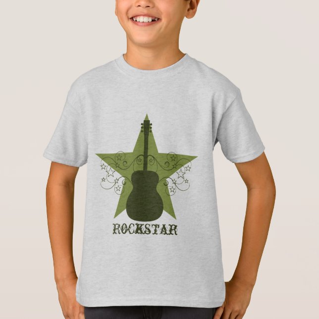 Camiseta Fancy Guitar Star Swirls Kid's Tee, Green (Anverso)
