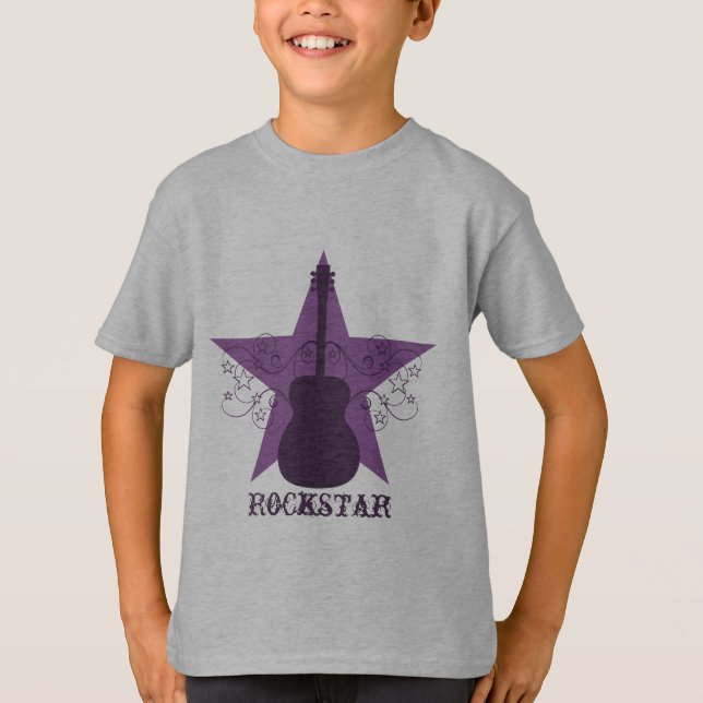 Camiseta Fancy Guitar Star Swirls Kid's Tee, Purple (Anverso)