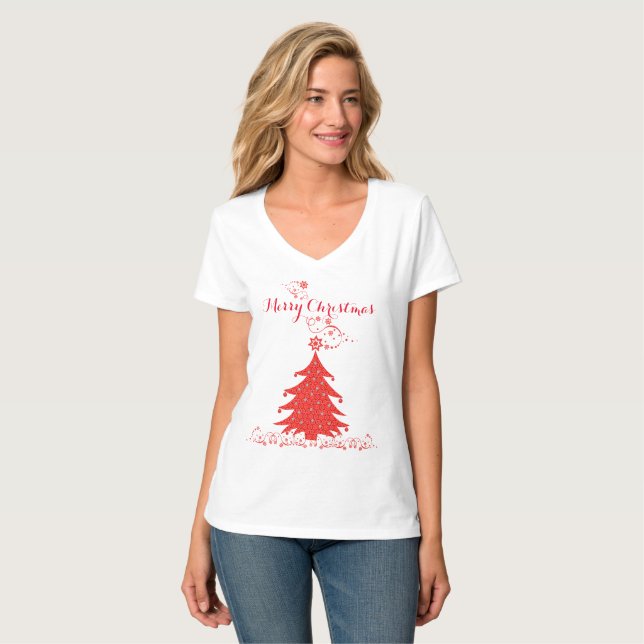 Camiseta Fancy Red Lace Merry Christmas Tree (Anverso completo)