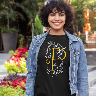 Camiseta Fancy Victorian Flourige Letter P Monograma