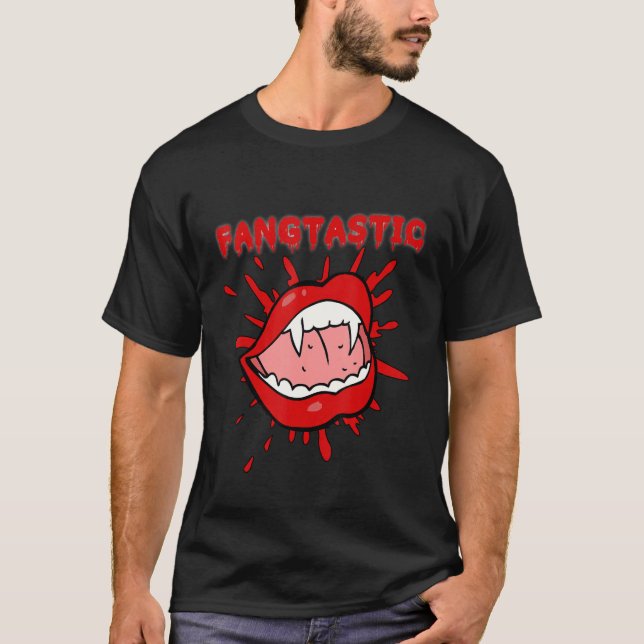 Camiseta Fangtastic Halloween Vampire Fangs Bloody (Anverso)
