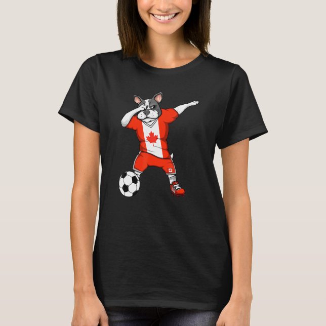 Camiseta Fans de Canada Soccer Bulldog Francés Dabbing Jers (Anverso)