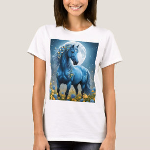 Camiseta Fantasia Azul Caballo Mágico Flores de Luna,