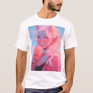 Camiseta Fantasía Crema de hielo rosa suave Anime Chica