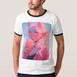 Camiseta Fantasía Crema de hielo rosa suave Anime Chica
