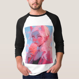 Camiseta Fantasía Crema de hielo rosa suave Anime Chica