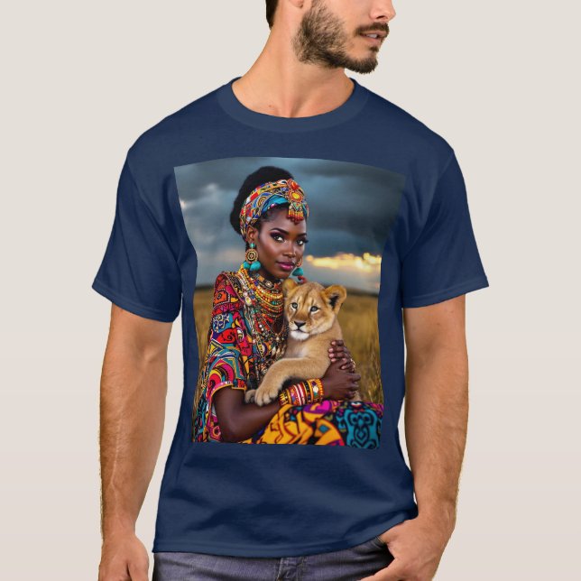 Camiseta Fantasía cutre mujer africana león (Anverso)