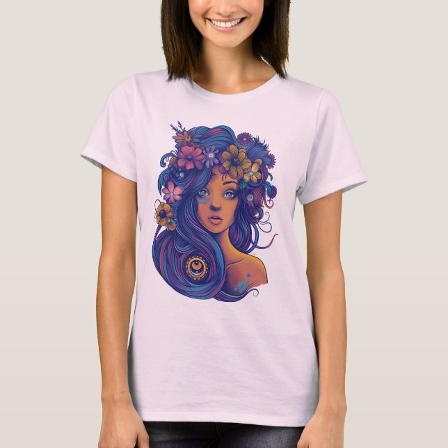 Camiseta Fantasía de Boho con pelo floral (Anverso)