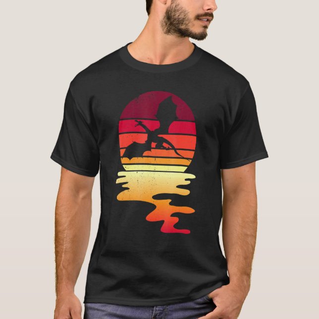 Camiseta Fantasía de ciencia ficción Dragon Retro Sunset Vi (Anverso)