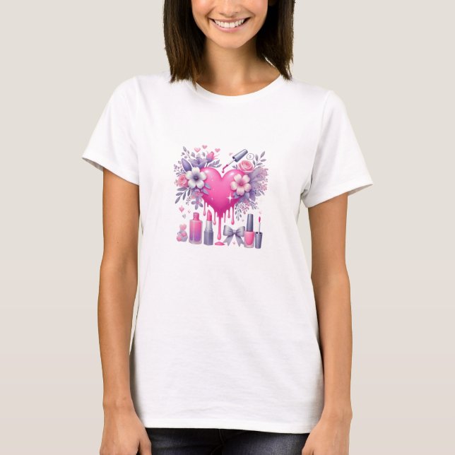 Camiseta Fantasía de corazón rosado y maquillaje (Anverso)