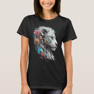 Camiseta Fantasía de León Blanco Flores Arte - Ojos azules