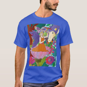 Camiseta Fantasía en una flor mientras toca un unicornio