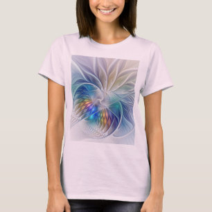 Camiseta Fantasía floral, flor fractal abstracta colorida