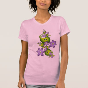 Camiseta Fantasía floral flores de lila formas verdes fract